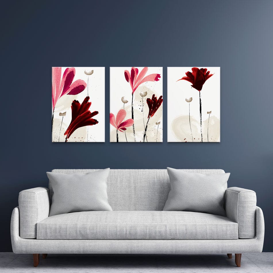 Red And Pink Flowers Trio Canvas Print wall art product Mohammadreza Zeidabadi / Shutterstock