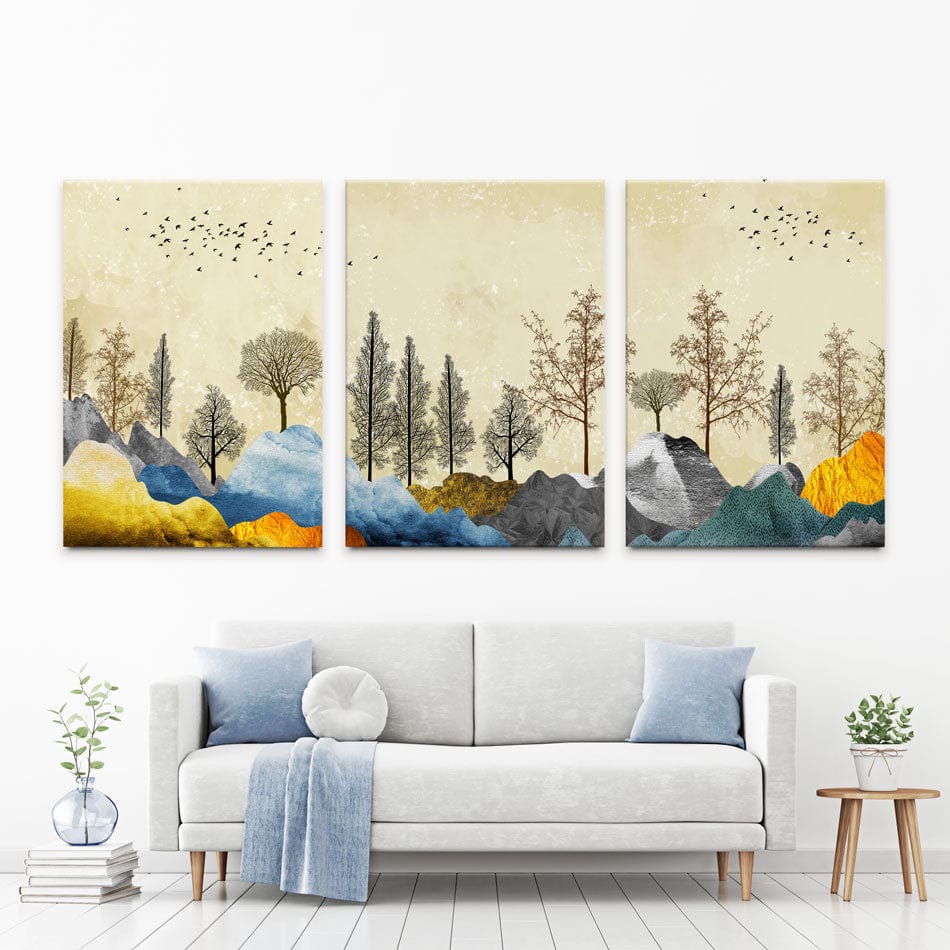 Scenic Landscape Trio Canvas Print wall art product 3d artwork wallpaper / Shutterstock