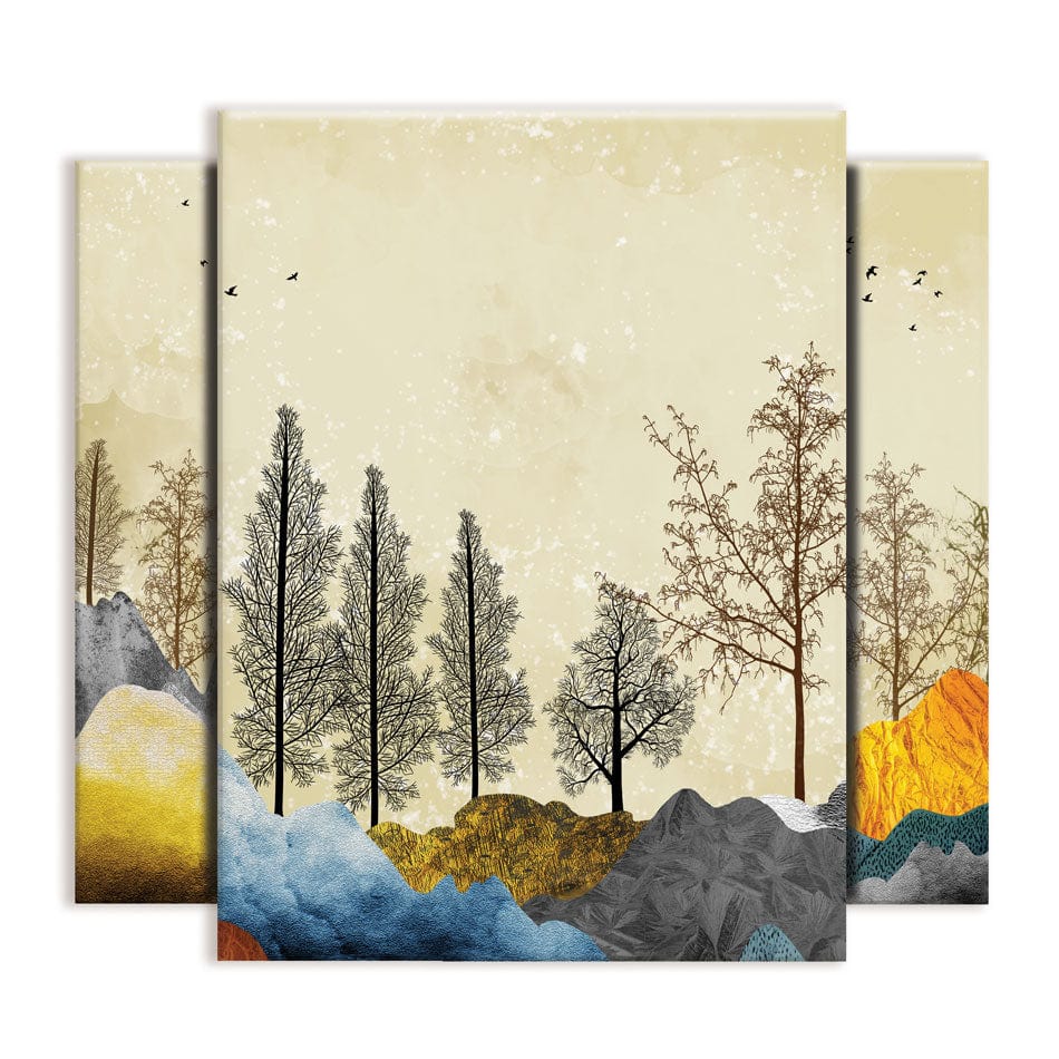 Scenic Landscape Trio Canvas Print wall art product 3d artwork wallpaper / Shutterstock