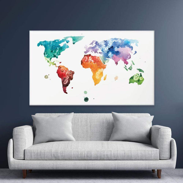 Watercolour World Map Canvas Print – Art Print Shop